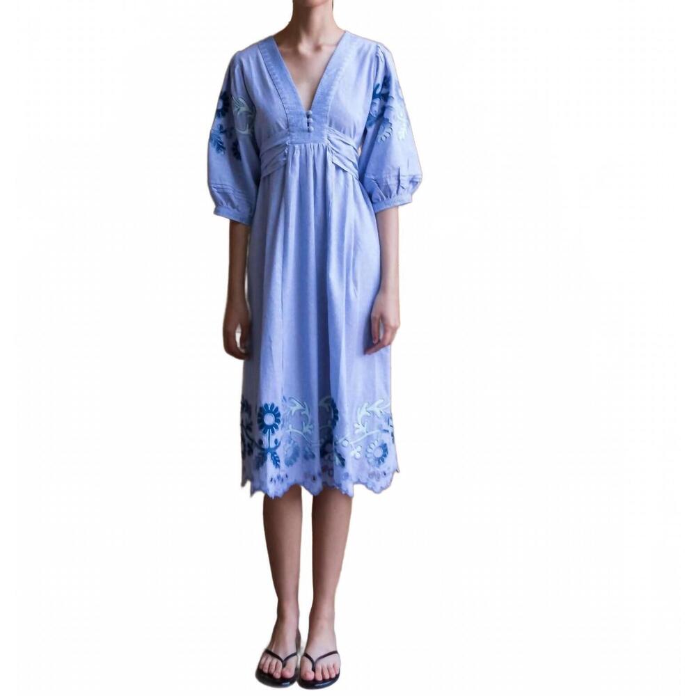 NEW ROSE AND ROSE begonia cotton dress in blue denim